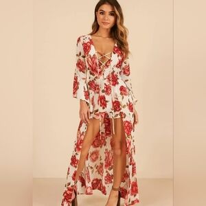 Haute Monde High-lo Floral Fairy Coquette Romper, Women's Med. Floral